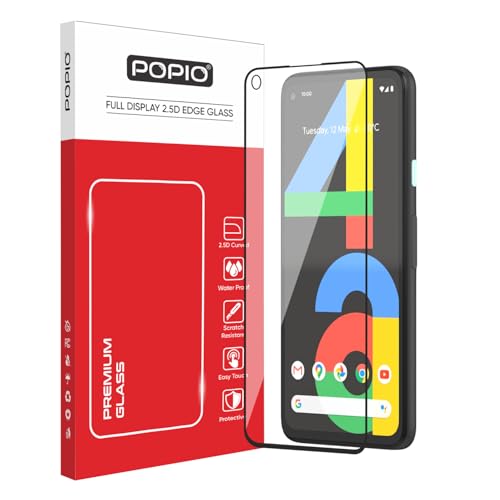 Image of POPIO Tempered Glass Screen Protector Compatible For Google Pixel 4A 4G (Black) With Edge-To-Edge Protector Coverage And Easy Installation Kit