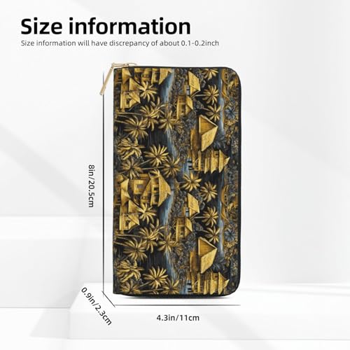 Hawaiian Retro Golden Scenery Print Wallet Women, Leather Bifold Multi Card Wallet, Long Purse Women's Wallets2