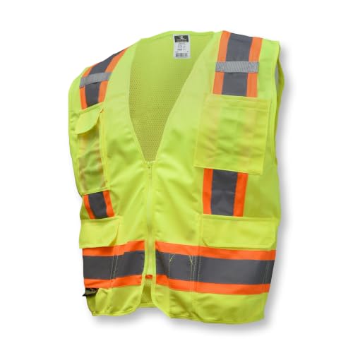 Image of Radians SV6 Class 2 Surveyor Safety Vest, Solid Front, Mesh Back, Green, XL | Contrasting Trim