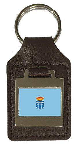 Porte-clés en cuir gravé drapeau Espagne en noble vachette de Ségovie