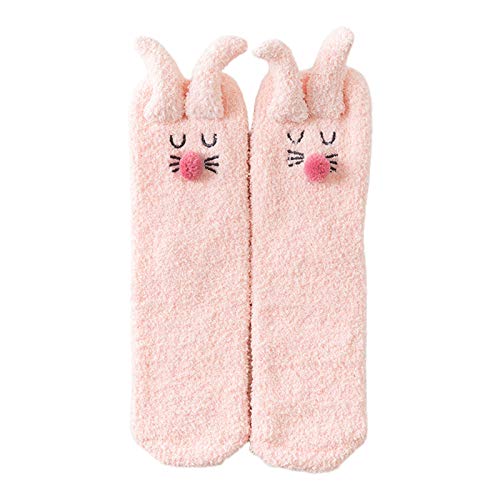 MZRAN Calcetines mullidos de invierno para mujer, con orejas de dibujos animados, medias cálidas para mujer, a, Talla única