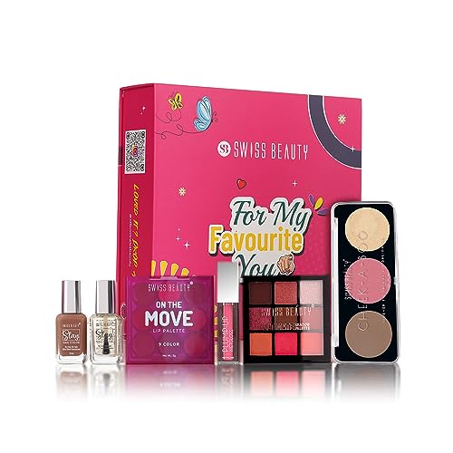 Image of Swiss Beauty BFF Forever Gift Set for Rakhi | Ultimate Eyeshadow |Slay Nail Paint | Plump-Up Wetgloss | On The Move Lip Palette | Cheek-A-Boo | 51gm