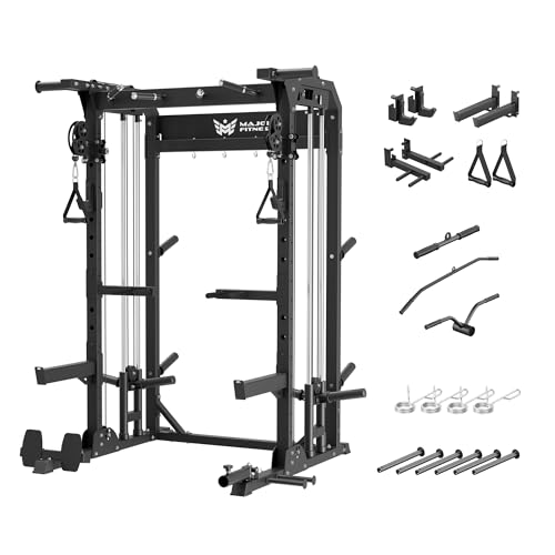 MAJOR FITNESS F22 Power Rack, 1600lbs All-in-One Squat Rack with Cable Crossover, Dual Pulley System, Heavy-Duty Steel Frame, Attachments & Storage for Home Gym Strength Training, Black
