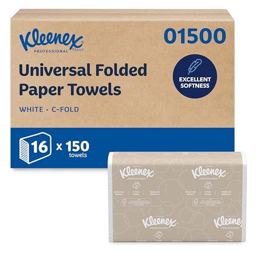 Kleenex Professional Universal C-Fold Folded Paper Towels, Bulk (01500), Absorbent, White (150 Sheets/Pack, 16 Packs/Case, 2,400 Sheet Total)