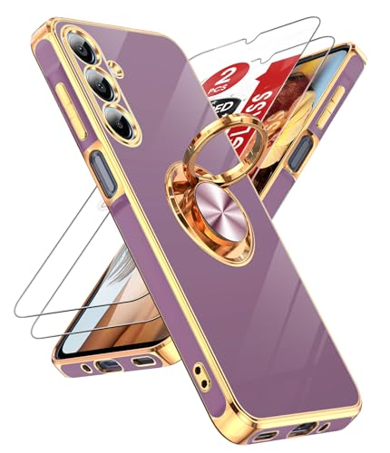Coque Samsung A16 5G violette avec protège-écran et anneau rotatif LeYi