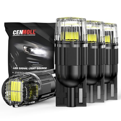 Cenmoll Bombillas LED W5W 501 T10 blancas, 3200 LM superbrillantes, 12V-24V, 194 168 T10 2825 W5W, para luces de cortesía del techo, las puertas, el salpicadero y la matrícula del coche, paquete de 4