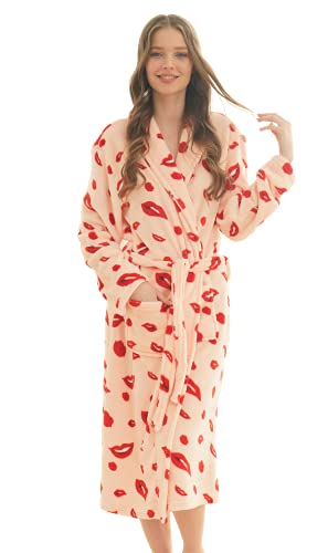 Doctor unicorn soft fleece rainbow bathrobe for womens (pink lips…
