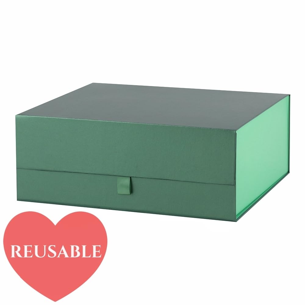 Large Gift Box 13.5x11.8x4.7 Inches, Green Gift Boxes for Presents with Magnetic Closure Lid, Luxury Gift Box Rectangle Collapsible Boxes for Gift Packaging