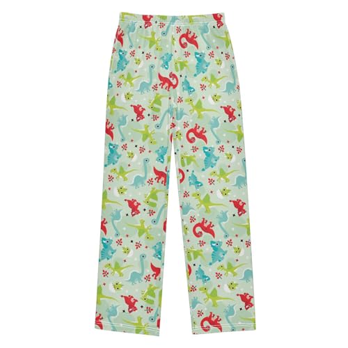 ZZXXB Dinosaur with Flowers Boys Long Pants Soft Trousers Elastic Waist Kids Lounge Bottoms with Pockets S-XL