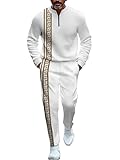 Men's running pants two-piece set, fashionable round neck half zipper 3D printed set (1,M)
