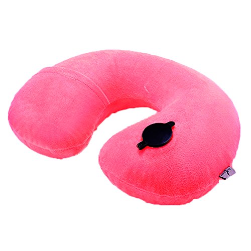 tecmac U-Shape Inflatable Folding Travel Velvety Neck Pillow | Pink