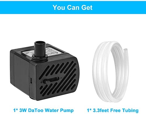 DaToo 50GPH 3W Small Submersible Water Pump Mini Fountain Pump Ultra Quiet For Aquarium Fish Tank Pond Statuary Hydroponics