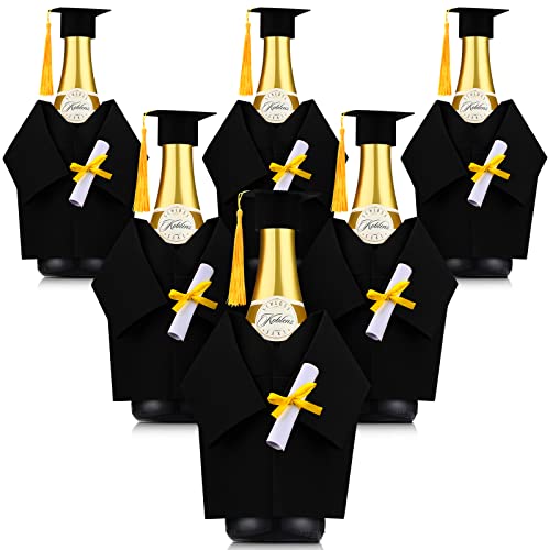 Housse de bouteille de vin en feutre noir avec pompons pour diplôme | Lot de 6