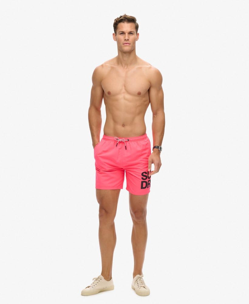 Superdry Męskie spodenki kąpielowe 17" Sportswear z materiału pochodzącego z recyklingu z logo