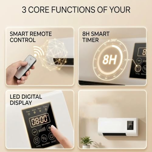 Mini unidad de aire acondicionado y calefactor de pared 1800W con temporizador PTC 5