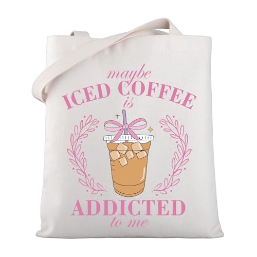 WSNANG Iced Coffee Gift Iced Coffee Lover Canvas Tote Bag Iced Coffee Shopping Bag Iced Coffee Drinker Travel Shoulder Bag
