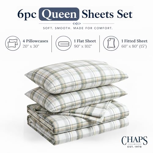 Image of Chaps Queen Sheet & Pillowcase Sets- 6 Piece, Deep Pocket, Wrinkle Free