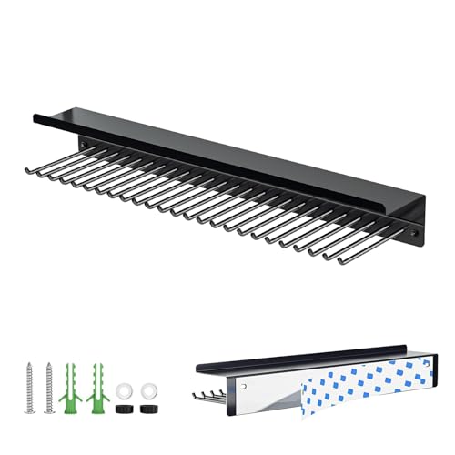 Tie Rack Wall Mount Tie Hanger for Wardrobe Adhesive Tie and Belt Holder Ties Organizer for Closet Belt Organizer with 25 Hooks & Storage Rack Belt Hanger for Scarf Bra Tank Top (Black)