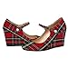 ROSERWISH Women's High Heel Party Wedge Fashion Round Toe 3.5 Inch Sexy Ankle Strap Pumps Dress Shoes Red Plaid Size 6 - Tacones Altos de Mujer