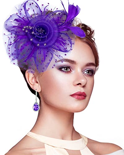 Stegosaurus Fascinators for Women Tea Party Hats for Women Womens Fascinator HeadbandHair Clip for Wedding Cocktail Purple