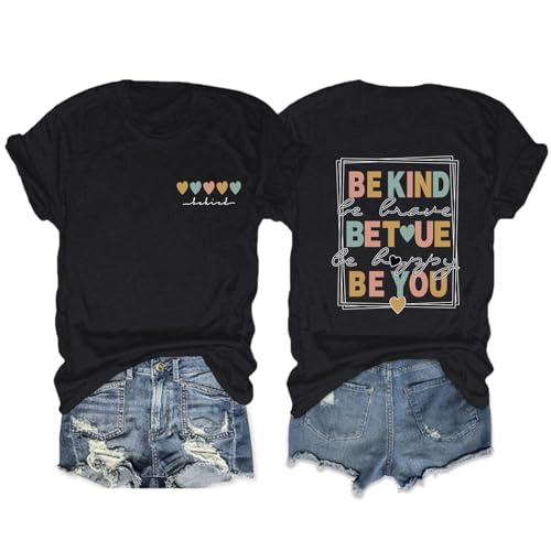 Be Kind Shirt for Women Teacher Kindness Heart Shirts Cute Graphic Tees Inspirational Positive Casual Tshirts Top