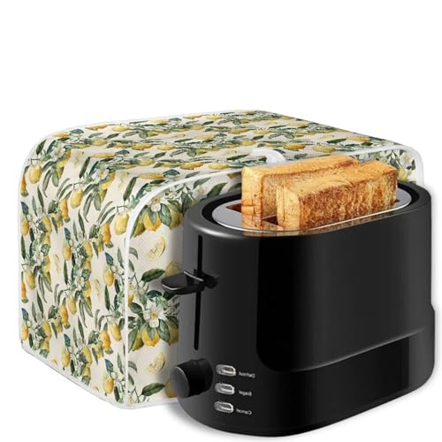 Image of Talayituse Lemon Flower Print 4 Slice Toaster Covers Dust Protection Bread Maker Covers Toaster Oven Cloth Cover Kitchen Accessories Washable Appliance Cover with Handle