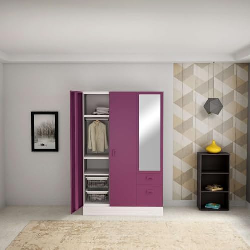 Image of Interio by Godrej Slimline Blend 3-Door Steel Almirah /Wardrobe with Mirror
