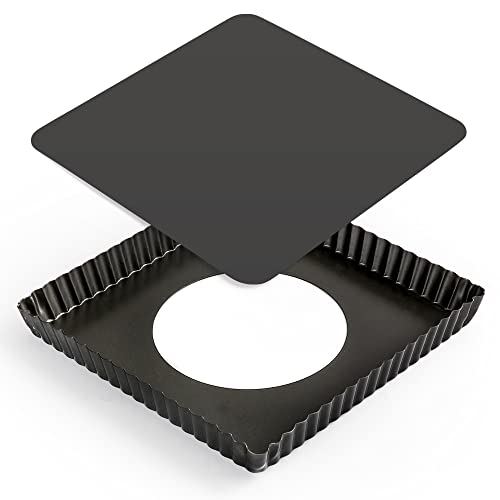 Cyimi Moule à tarte carré anti-adhésif avec fond amovible en acier au carbone robuste pour la cuisson de mousses, gâteaux, desserts, 20 x 2,5 cm