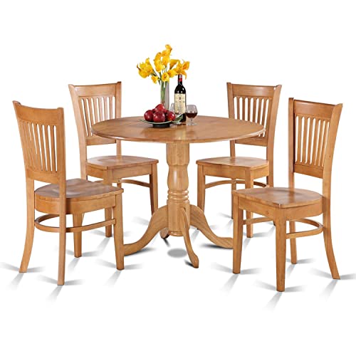 East West Furniture DLVA5-OAK-W 5 Piece Modern Dining Table Set Includes a Round Wooden Table with...