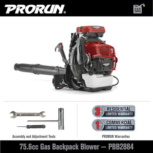 PRORUN 75.6cc 1020 CFM 240 MPH Gas-Powered 2-Cycle Backpack Leaf Blower