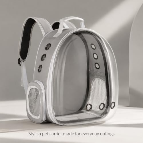Image of Large Cat Backpack Carrier ExpandablePet Carrier Backpack for Small Medium Cats Fit Up to 18 Lbs, Foldable Puppy Backpack Carrier for Travel,Hiking (Grey, Bubble)