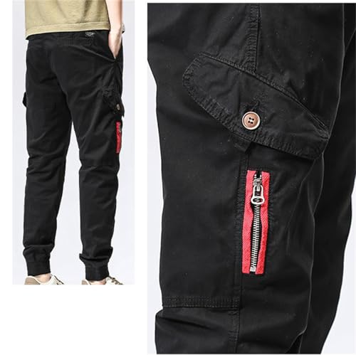 Men's Casual Cargo Pants Stretch Elastic Waist Drawstring Joggers Pants Tapered Sweatpants Multi Pockets3