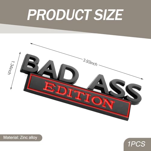 Image of 1 PC Car Fender Badge Stickers, Bad Ass Edition Alloy 3D Three-Dimensional Tailgate Front Grille Hood Anti-Rust Personalized Decoration, Exterior Modification Accessories (Red & Black)