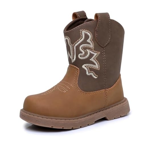 Ahannie Toddler Cowboy Boots for Boys & Girls – Baby Round Toe Western Boots with Hook & Loop Ages 9 Months–4 Years (Deep Brown/Brown-7)