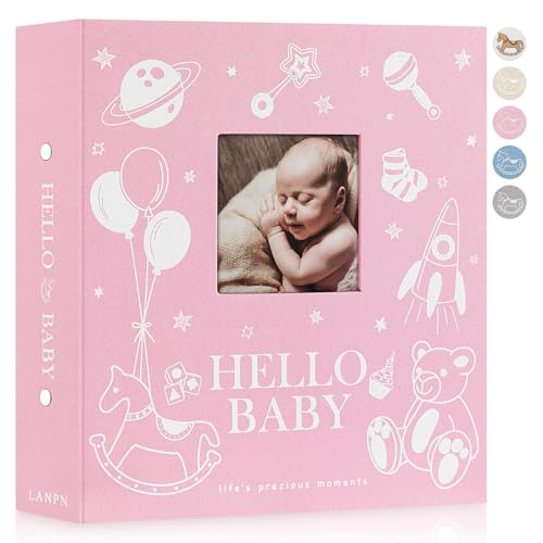 Lanpn Baby Photo Album 4x6 600 Pockets, Linen Cover Photo Book Newborn Bebe Album Memory Book with Front Window Holds 600 Horizontal and Vertical...