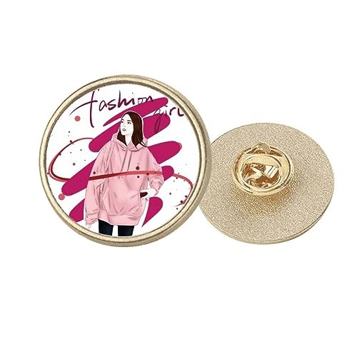 Broche dorée Fashion Girl en métal rond à clip M pour customiser veste, écharpe et sac à main