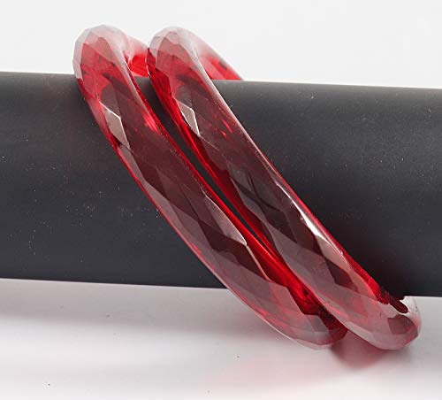 Image of ZULKA Get your traditions Glass With Diamond Pattern Glossy Finished Kada Set For Women and Girls,(Red 2.6 Inches), Pack Of 2 Kada Set