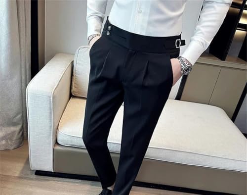 Mens High Waisted Slim Fit Pleated Straight Trousers Formal Business Office Work Suit Pants4