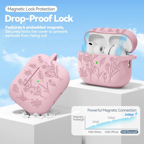 Image of for Airpods Pro 3 Case with Magnetic Lid, Flower Engraved Cases for Apple AirPods Pro 3rd Generation 2025, Soft Silicone Cover for Women Girly with Cleaner & Keychain, Shockproof
