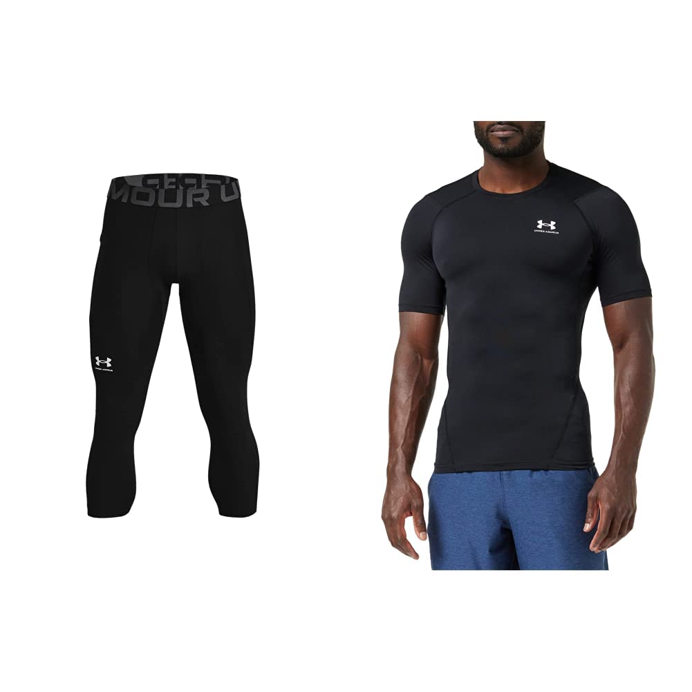 Under Armour UA HG 3/4, Leggings Uomo, Black White, L & UA HG Comp, T Shirt Uomo, Nero (Black/White), L