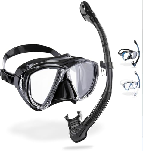 CRESSI Big Eyes+Alpha Ultra Dry Combo Black/Black   Conjunto Máscara + Snorkel Alpha UD para Buceo y Snorkel, Negro/Negro, Talla Única, Adultos