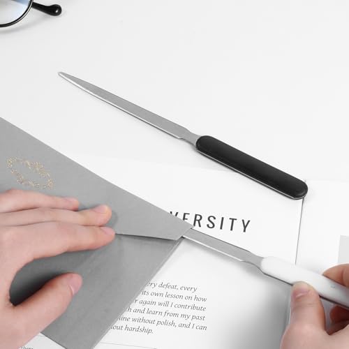 Yuanchu 2 Stück Brieföffner, Letter Opener aus Edelstahl Briefumschlagöffner Messer Metall Umschlagöffner Zum öffnen Von Umschlägen Brieföffner Edel für Büro Zuhause Schulbedarf,Weiß und Schwarz