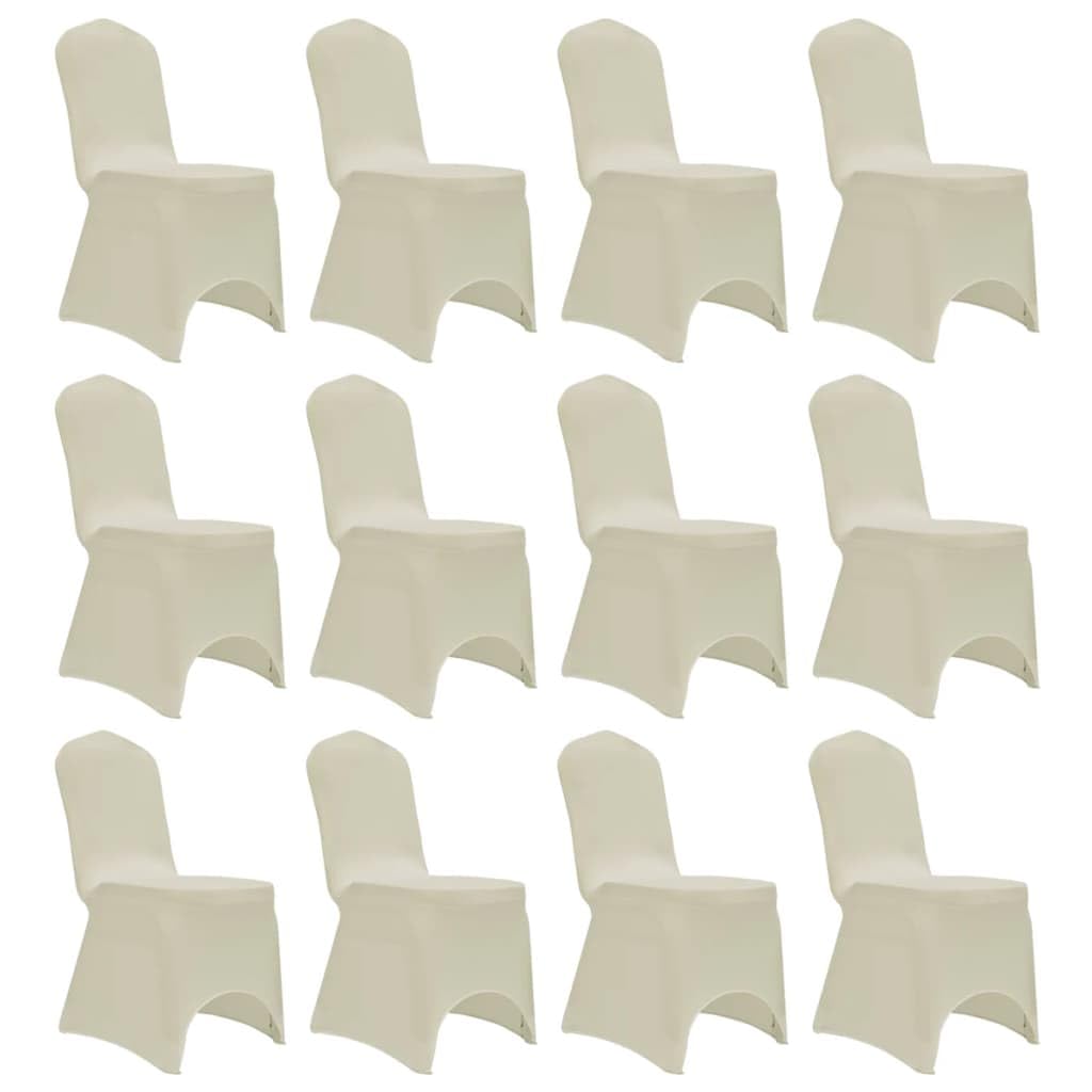 Stretch Stuhlhussen 12 STK Creme | Für Stühle bis 100 cm Höhe, 10% Spandex, Dehnbar, Für Hochzeiten Bankette Konferenzen