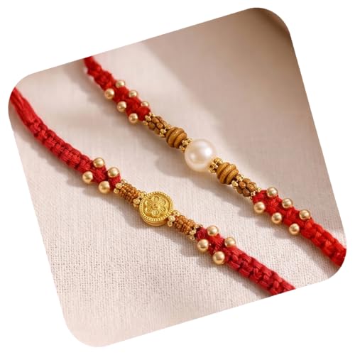 Image of Peora Rakhshabandhan Thread Rakhi for Brother Bhaiya | Kundan Beads & Crystal Studded | Combo Set of 2 | Rakhi Hamper Roli Chawal & Greeting Card