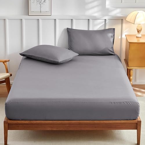 PRIME LINENS 4 Pcs Duvet Cover Set with Matching Fitted Sheet 30 cm Deep - Soft Breathable Premium Microfibre Quilt Cover Bedding Set (Silver/Grey, Double) - Image 4