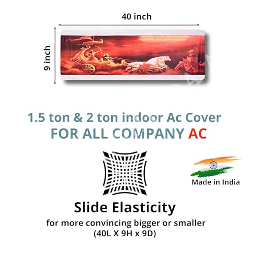 Image of Printed Split Ac Cover Combo Indoor Unit For 1.5 Ton Capacity AC, Inner Unit Ac Cover, All Weather Cover /Attractive Digital Prints /Dustproof /Water Resistant (Rath & Radha Krishana)