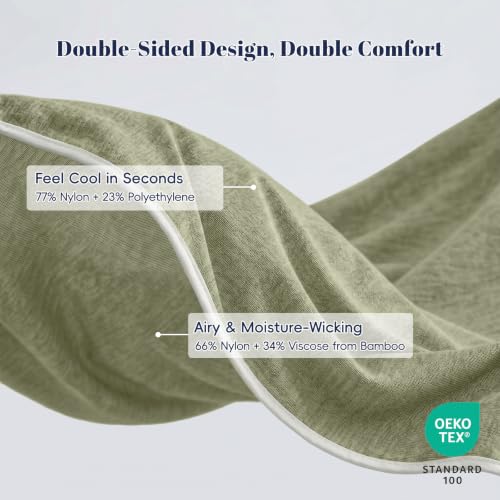 Image of PHF Cooling Blanket Throw XL Size 50 inchx70 inch, Double-Sided Cooling Throw for Hot Sleepers (Q-Max 0.46+), Lightweight Breathable Summer Blanket for Couch, Sofa, and Travel, Oil Green