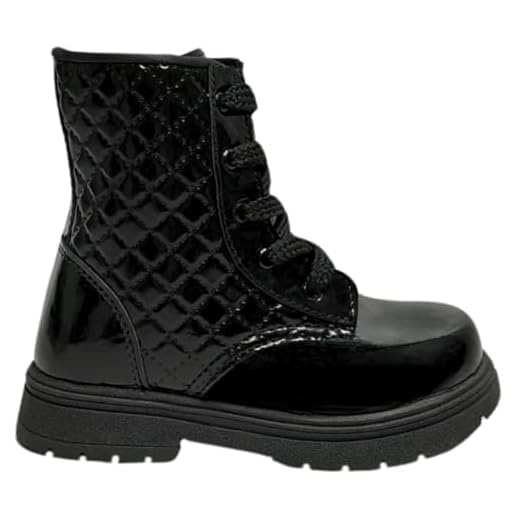 Bota Coturno Infantil Shoes Kids Feminino Preto Verniz Natal Presente Escolar Material Resistente Solado Antiderrapante - Linha Premium (Bota Coturno Cano Curto Feminina Juvenil Tratorada Botina Preta Verniz, BR, Bebê, Numérico, 20)