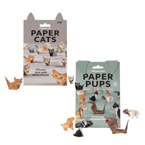 Kit de origami de papel para gatos de 2 piezas, lindo gato 3D / perro / dinosaurio origami papel artesanal Kit, interesante kit de papeleo hecho a mano, decoración de escritorio de animales