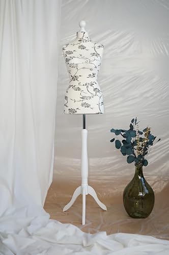 AILANT Manichino donna sartoriale white wood stand (cream/black flowers, 40/42 S)